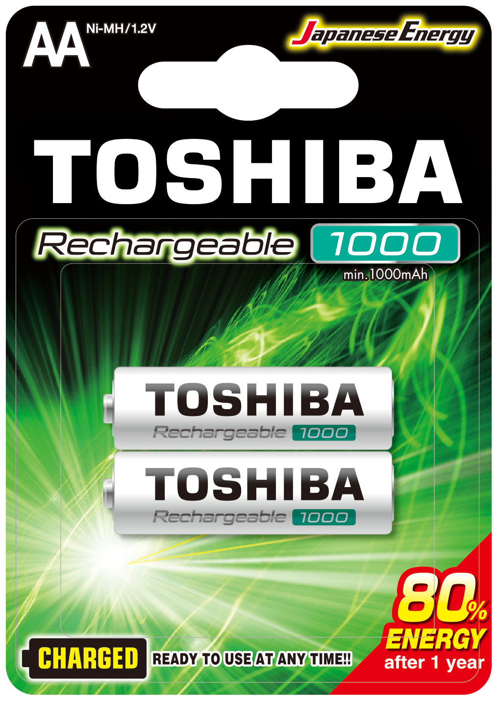 Toshiba Rechargeable AA 1000mAh (blister 2 pcs) - TOSHIBA TNH-6GLE