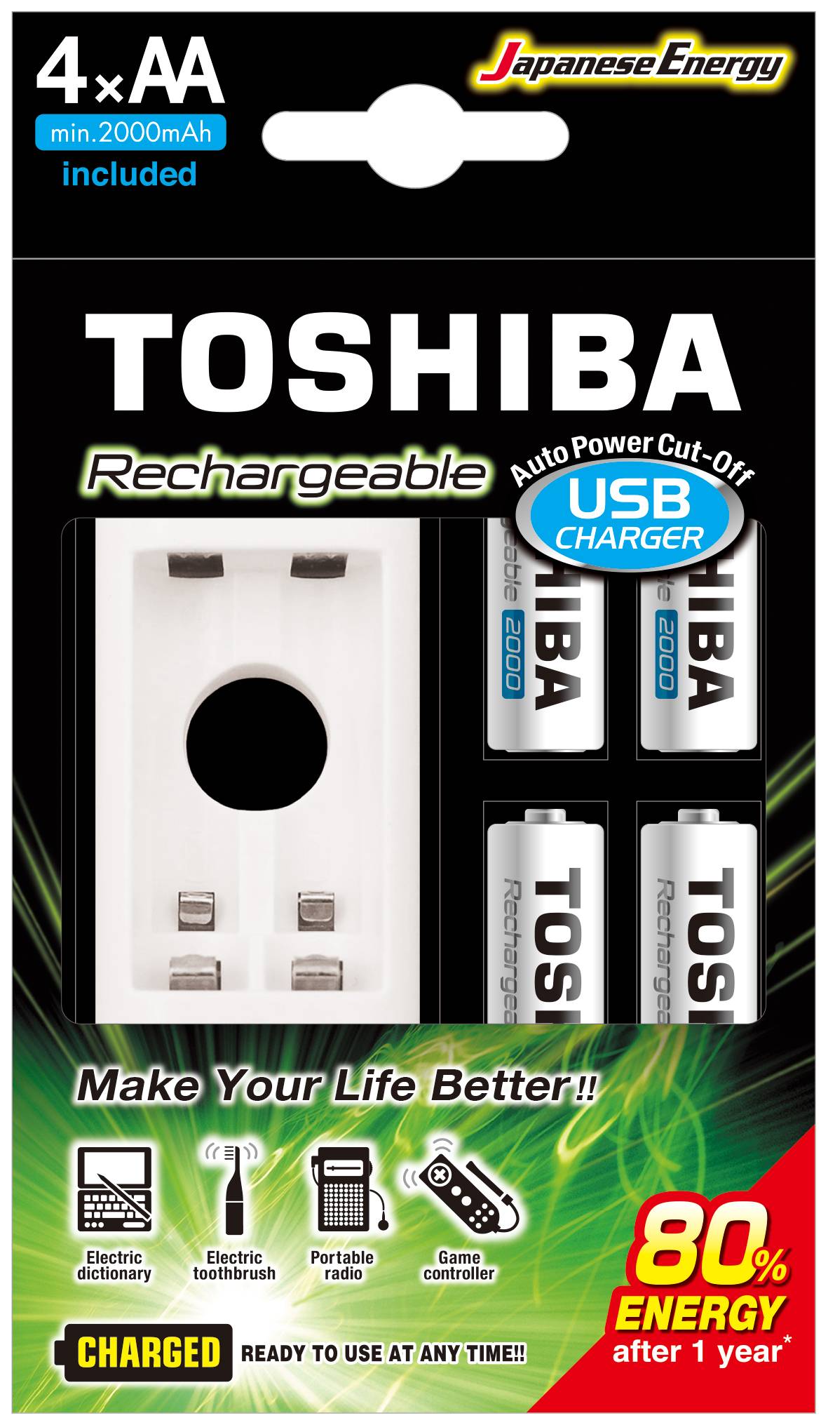 Toshiba Charger AA & AAA (4 batteries AA 2000mAh) - TNHC-6GME4 CB